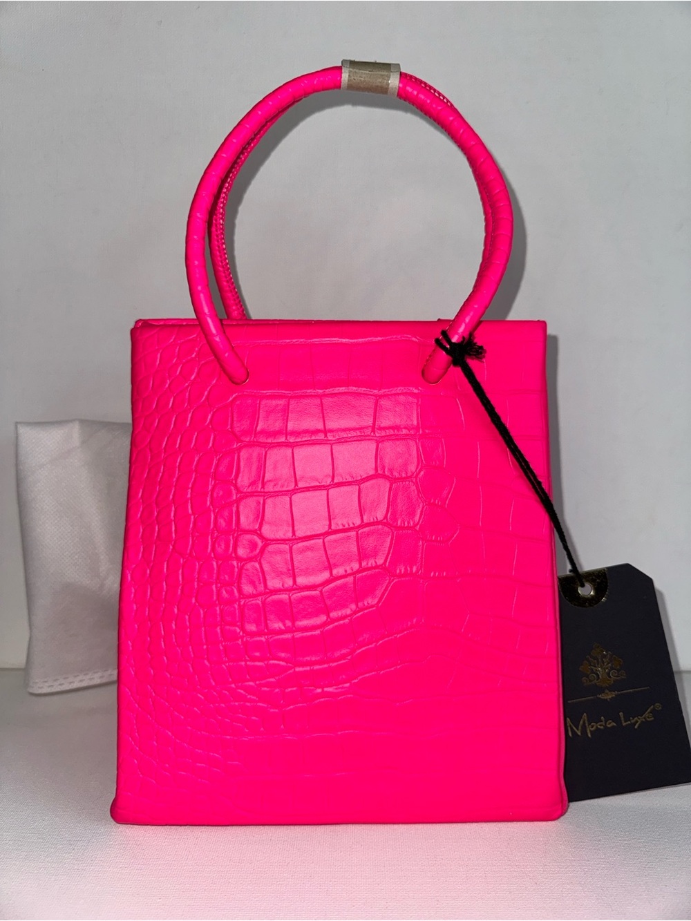 Moda Luxe Peyton Croc Embossed Mini Tote Crossbody Bag Neon Pink